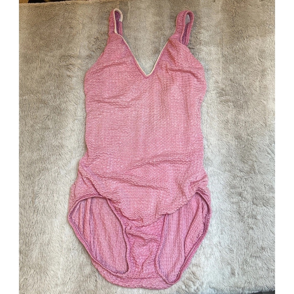 Vintage 70s Jantzen Swim Bathing Suit Pinup Pink Rockabilly Ruched Size 10